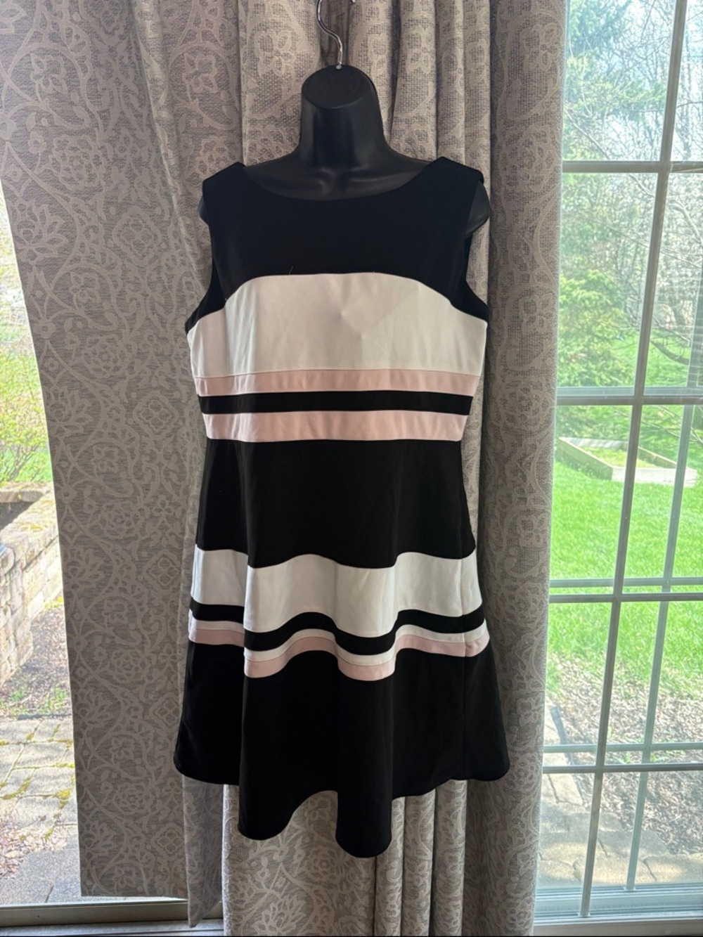 Tommy Hilfiger 14 Sleeveless Black & White Stripe A-Line Dress with Pink - NWT